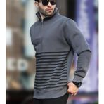 Füme Fermuar Yakalı Çizgili Sweatshirt 7056