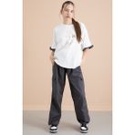 Füme Kız Çocuk Tişört ve Kargo Cepli Pantolonlu 2'li Takım 20394 - 8 - 9 Yaş