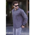 Füme Polo Yaka Fermuarlı Uzun Kollu Erkek Sweatshirt 7057