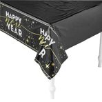 Fun Expess 137 cm x 274 cm Happy New Year Siyah, Beyaz ve Altın Dikdörtgen Tek Kullanımlık Plastik Masa Örtüsü