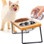 FUNACAY Yükseltilmiş kedi kasesi, 32 oz paslanmaz çelik gıda kasesi ile yükseltilmiş kedi kasesi, kediler ve köpek yavruları için kaymaz besleyici, 15° eğik yükseltilmiş evcil hayvan kaseleri, bambu ayaklı