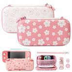 FUNDIARY Cute Carrying Case for Nintendo Switch Lite, Pink Sakura Portable Travel Cover Case for Switch Lite, Skin Kit with Protective Shell, Screen Protector, Adjustable Shoulder Strap, 2 Thumb Caps