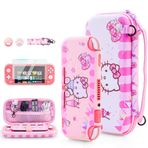 FUNDIARY Pink Carrying Case Compatible with Nintendo Switch Lite, Cute for Hello kitty Accrssories Kit for Switch Console with Protective Shell, HD Screen Protector, Shoulder Strap & 2 Thumb Caps