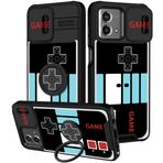 Funermei (2'si 1 arada Moto G Stylus 5G 2023 kılıf kadınlar için Gameboy sevimli konsol telefon kapağı kız erkek karikatür moda havalı komik tasarım kamera kapağı ve yüzük standı ile Funda Moto G