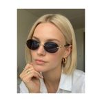 funeyes Arya Siyah Gold Çerçevesiz Metal Oval Kadın Güneş Gözlüğü Kahverengi Gold Aksesuarlı uV400 Korumalı