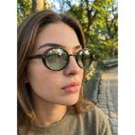 Funeyes Max Leopar Çerçeve Yeşil cam Camlı Metal Oval Trend Güneş Gözlüğü