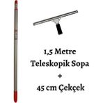 Funflex Tüm Yüzeyler Için 1,5 Metre Teleskopik Sap Sopa ve 45 cm Çekçek Cam Temizleme Aparatı Set - 1 Adet