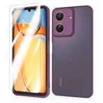 FUNHULLUN kılıfı Xiaomi Redmi 13C cep telefonu kılıfı, 1 parça cam filmli, mat yarı saydam koruyucu kılıf, tam kamera çizilmeye dayanıklı Xiaomi Redmi 13C kılıf şarap kırmızısı