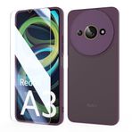 FUNHULLUN Xiaomi Redmi A3 4G ile uyumlu cep telefonu kılıfı, 1 adet cam folyolu, mat, yarı saydam koruyucu kılıf, kamerayı tam korur, çizilmeye karşı dayanıklı, Xiaomi Redmi A3 4G kılıf, şarap