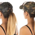 Funky Junque Criss Cross Hat Kadın At Kuyruğu Dağınık Topuz Yan Düğmeler Beyzbol Şapkası, 2'li Paket: Kamuflaj Siyah ve Kamuflaj Zeytin, Tek Beden