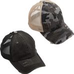 Funky Junque Criss Cross Hat Kadın Beyzbol Şapkası Eskitilmiş At Kuyruğu Dağınık Topuz Kamyon Şoförü Ponycap, 2'li Paket - Siyah ve Siyah Kamuflaj, Tek Beden