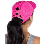 Funky Junque Criss Cross Hat Kadın Beyzbol Şapkası Eskitilmiş At Kuyruğu Dağınık Topuz Kamyon Şoförü Ponycap, Lazer Kesim: Sıcak Pembe, Tek Beden
