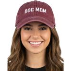 Funky Junque Dad Hat Üniseks Pamuk Düşük Profil Eskitilmiş Vintage Beyzbol Şapkası, Dog Mom (Block Letters) - Şarap Rengi, One Size