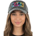 Funky Junque Kadın Beyzbol Şapkası Eskitilmiş Vintage Yapısız İşlemeli Yama Şapka, Tie Dye Mama Yaması - Siyah, Tek Beden
