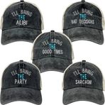 Funky Junque Kadın Beyzbol Şapkası I'll Bring The Saying Hat Gelin Bekarlığa Veda Partisi Pamuk Örgü Ayarlanabilir Snapback Yaz, 5 Paket - Getireceğim (İyi Zamanlar, Alibi, Parti, Kötü Kararlar,