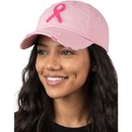 Funky Junque Kadın Kanseri Farkındalık Pembe Kurdele Logo Umut Parçalanmış Beyzbol Şapkası Kep, Pembe, Tek Beden