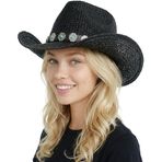 Funky Junque Kadınlar için Kovboy Şapkaları Cowgirl Dokuma Güneş Şapkası Retro Dekoratif Bantlı, Turkuaz Charm Trim - Siyah, Tek Beden