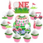 Funmemoir Kız Çocuklar için Golf İlk Doğum Günü Partisi Dekorasyonları - Bir Pasta Süsü ve 24 Adet Golf Temalı Cupcake Üstleri, Bir Doğum Günü Dekorasyonlarında Delik için, Kız 1. Doğum Günü Golf Temalı Dekorasyonlar