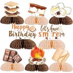 Funmemoir S'mores Parti Süslemeleri, 8 adet S'mores Mutlu Yıllar Petek Orta Parçası, Smore Temalı Kamp Ateşi Kampçısı Kamp Ateşi Kampçısı Doğum Günü Partisi Malzemeleri için S'more Eğlenceli Masa Üstü