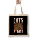 Funny Cats & Tats Inked Tattoo Obsessed Cat Lover Bez Çanta Uzun Saplı - Açık Bej - 40 X 40
