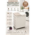 Funny Life 100 LT Çift Kapaklı Çamaşır Sepeti Tekerlekli 2 Bölmeli Kirli Çamaşır Düzenleyici
