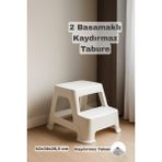 Funny Life 2 Basamaklı Luks Merdiven Tabure - Kaydırmaz Tabanlı Çok Amaçlı Basamaklı Tabure - Beyaz