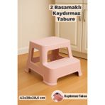 Funny Life 2 Basamaklı Luks Merdiven Tabure - Kaydırmaz Tabanlı Çok Amaçlı Basamaklı Tabure - Pembe
