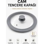 Funny Life 24-26-28 cm Uyumlu Cam Tencere&tava Kapağı Kademeli Silikon Kenarlı - 1 Adet - Gri