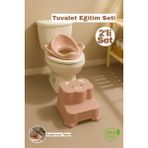 Funny Life 2'li Tuvalet Eğitim Seti - Basamaklı Çocuk Taburesi ve Kulplu Klozet Adaptörü - Pembe