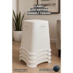 Funny Life 4 Adet Rattan Desenli Tabure - Kaydırmaz Tabanlı Lüks Tabure - Rattan Desen Plastik Tabure