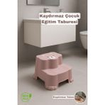Funny Life Kaydırmaz Taban Çocuk Basamaklı Eğitim Taburesi - Banyo, Lavabo, Klozet Basamak Merdiven Yükseltici - Pembe
