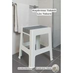 Funny Life Kaydırmaz Tabanlı Lüx Banyo Taburesi - Günlük Kullanım Çok Amaçlı Modern Tabure - Beyaz - Gri