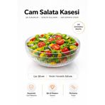 Funny Life Orta Boy Cam Salata Kasesi - İskandinav Tarz Kase - Şeffaf Meyve Kasesi 22 cm