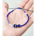 Funny Takı Lacivert Beyaz Murano Cam Balık Minik Nazar Ve Miyuki Round Boncuklu Bileklik - 17 cm - Lacivert - Beyaz