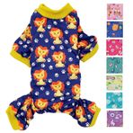 FUNNYDOGCLOTHES Köpek Pijamaları Yumuşak Pamuk Karışımı Tulum Sevimli Evcil Hayvan Giysileri Küçük Orta Evcil Hayvan için (Lacivert Aslanlar, XS: Uzunluk 25,4 cm, Göğüs 30,4 cm - 40,6 cm)