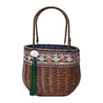FUNSEED Kadınlar için Rattan Çanta, Alışveriş Seyahat için Enthnic Stil İşlemeli El Yapımı Dokuma Tote Sepet Çanta, Kahverengi