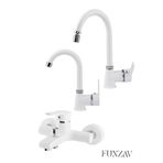 funzav Cygnus Beyaz Banyo Lavabo Mutfak Evye Bataryası Delta Kol 360 Oynar Başlıklı Beyaz Şık Set