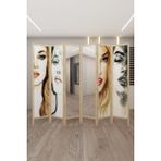 Fupe Shop Doğal Ahşap Baskılı Ayna 6 Kanat Paravan 000020 - 220X180 - Ahşap - Bej