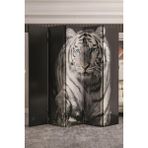 Fupe Shop Doğal Ahşap Beyaz Kaplan Tek Taraf Baskılı 5 Kanat Paravan Seperatör Oda Bölme - 200 x 180 cm - Çok Renkli