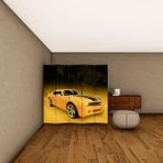 Fupe Shop Doğal Ahşap Çıtalı Araba Baskılı Paravan Oda Bölme 5 Kanat - 180 x 200 cm - Beyaz