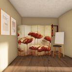 Fupe Shop Doğal Ahşap Çıtalı Çiçek Baskılı Paravan Oda Bölme 5 Kanat - 180 x 200 cm - Beyaz