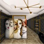 Fupe Shop Doğal Ahşap Çıtalı Kadın Baskılı Paravan Oda Bölme 5 Kanat - 180 x 200 cm - Beyaz