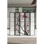 Fupe Shop Doğal Ahşap Japon Stil Sakura Ağacı 5 Kanat Paravan Seperatör Oda Bölme - 180X180 - Siyah