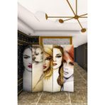 Fupe Shop Doğal Ahşap Kadın Figür Tek Taraf Baskılı 5 Kanat Paravan Seperatör Oda Bölme - 200X180 - Renkli
