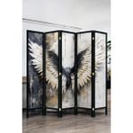 Fupe Shop Doğal Ahşap Soyut 5 Kanat Paravan Seperatör Oda Bölme FP-224127 - Siyah - 180 x 180 cm