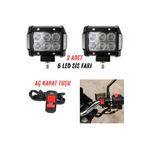 Furens 2 Adet Kare 6 Ledli Motosiklet Off Road Scooter Uyumlu Led Sis Farı Açma Kapatma Tuşlu uyumlu