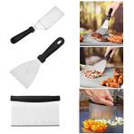 Furforstk Izgara spatulası paslanmaz çelik 3 adet ızgara spatulası, plastik saplı plancha spatula, paslanmaz çelik ızgara spatulası, ızgara kazıyıcı, Smash Burger, gazlı mangal, Teppanyaki, barbekü