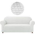 Furkan Ticaret Likrali Koltuk, Kanepe, Çekyat Örtüsü 3 Kişilik Koltuk Örtüsü Lastikli, Pitikare Desen - Beyaz - 180 x 230 cm