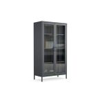 Furni24 Pera Camlı Metal Dolap 150 cm, Cam Kapaklı Vitrin - Büfe - Kitaplık ve Çok Amaçlı Dolap ( Raf Ayarlanabilir)
