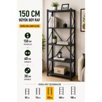 FURNICI Çok Amaçlı 5 Raflı 60x150 cm Antrasit Dekoratif Kitaplık Raf Ünitesi